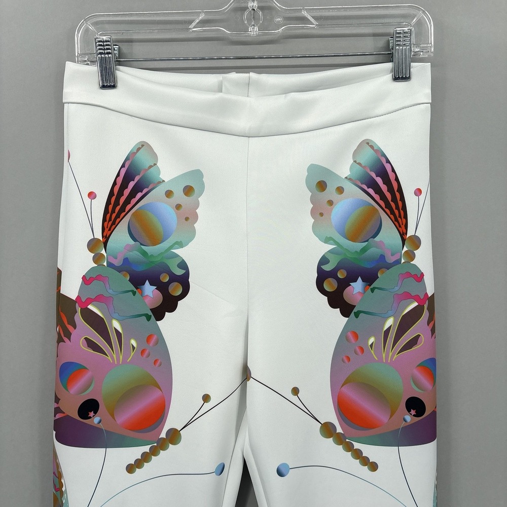 Cynthia Rowley Pants 6 White Butterfly Bonded Fit Flare Stretch Festival Boho - Picture 2 of 13